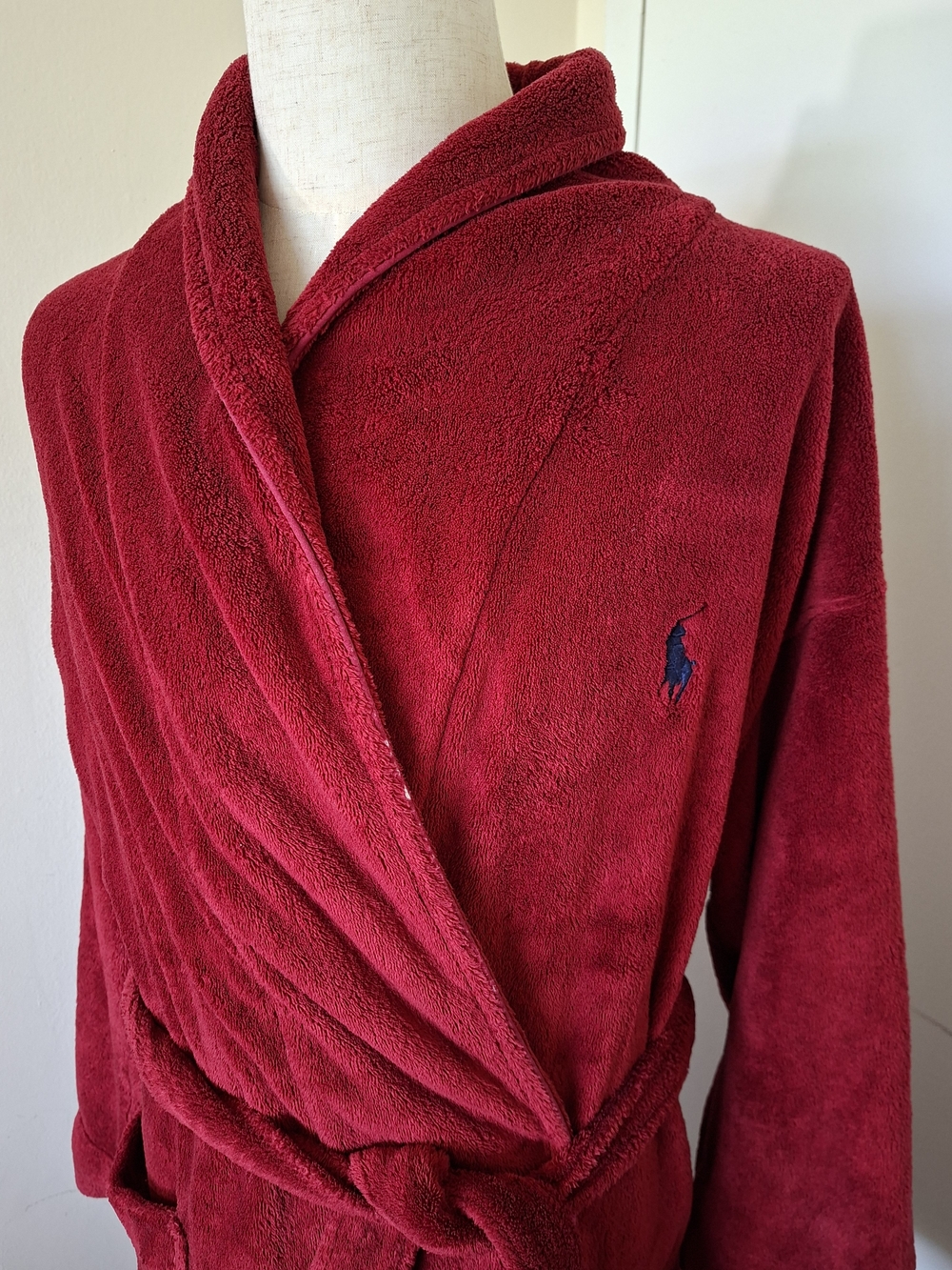 Polo Ralph Lauren Men’s L/XL Burgundy Plush Cotton Terry Bathrobe Belted One Siz